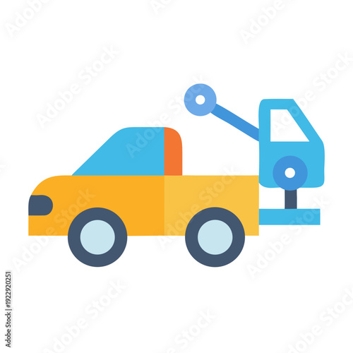 Flat design style illustration of a tow truck on a black background.