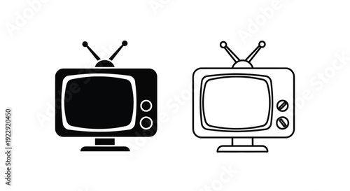 Two retro television sets in black and white line art style