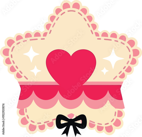 Fotografija Cute star-shaped badge with heart, lace border, and ribbon for romantic or Valen