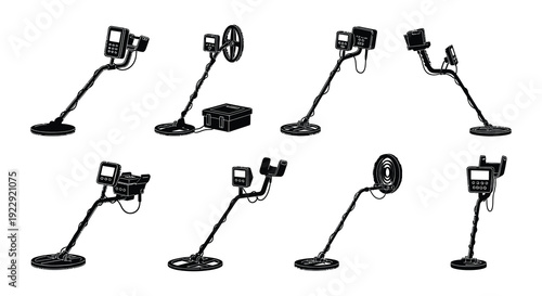 Collection of metal detectors in various designs isolated on white