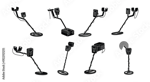Collection of metal detectors in various designs isolated on white
