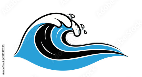 Stylized ocean wave illustration with blue and black colors.