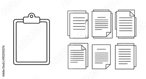 Simple line icons representing documents and clipboard for office or digital tasks.
