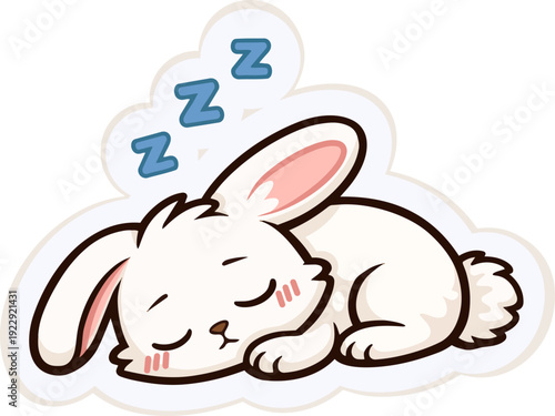 A kawaii-style illustration of a sleepy bunny yawning and lying down with "Z Z Z" symbols above its head.