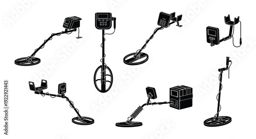 Collection of metal detectors in various designs isolated on white