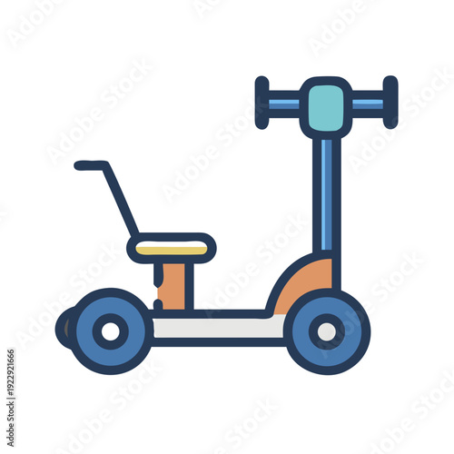 A vibrant flat illustration of a push scooter with seat, ideal for toddlers