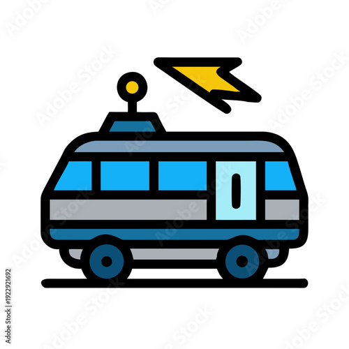 Retro bus illustration icon with flat design and black background