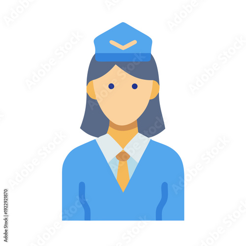 Flat vector illustration of a flight attendant in uniform on a black background