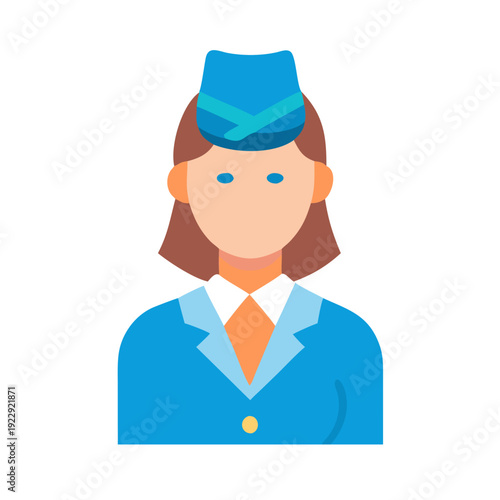 Flat vector illustration of a female flight attendant icon on black background
