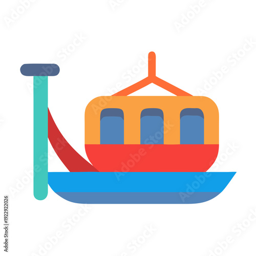 Minimalist cable car illustration with vibrant colors against a black background isolated
