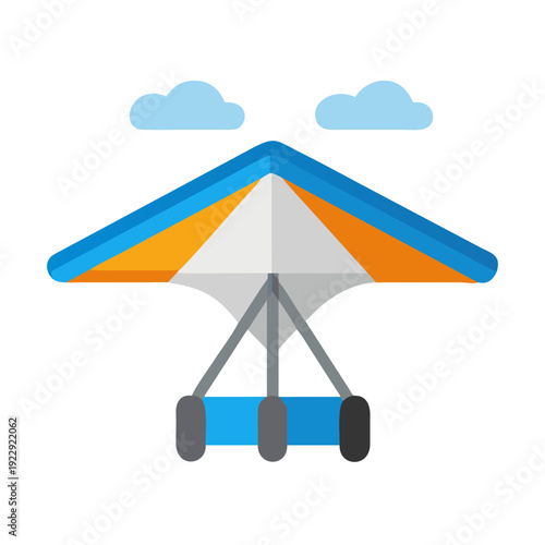 Colorful hang glider with clouds on a black background, flat design