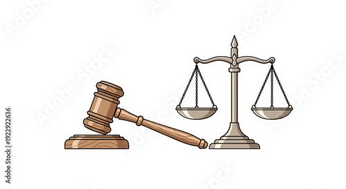 A wooden judge's gavel rests beside a classic silver scale of justice, representing the legal system and fairness.