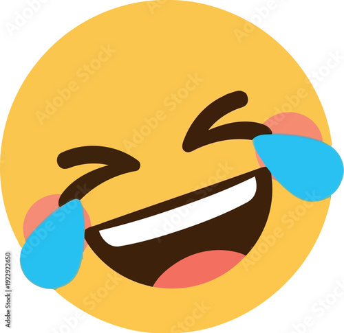 Laughing emoji with tears of joy, yellow face emoticon vector illustration for social media and messaging apps