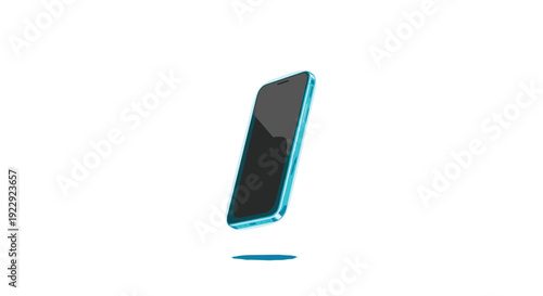 Blue smartphone floating vertically with a small shadow on a white background.