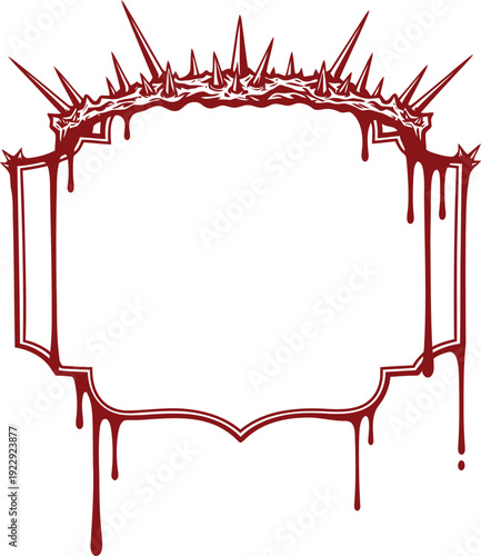 Red crown of thorns frame with dripping blood, religious Easter graphic border illustration