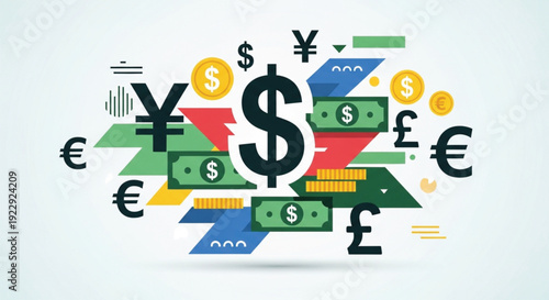 Global Currency Exchange Concept with Dollar, Euro, Yen and Pound Symbols