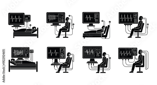 Medical monitoring equipment and patients in various treatment positions