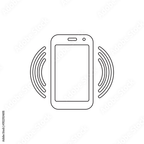 Outline icon of a smartphone with vibrating sound waves, representing a ringing or vibrating mobile phone notification.