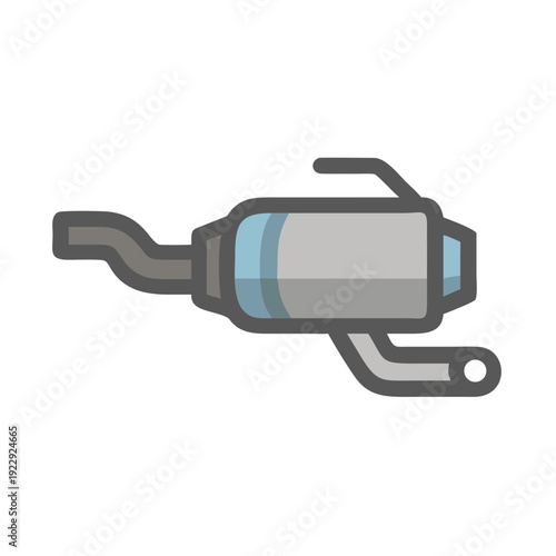 Illustration of a car exhaust system in gray and blue tones