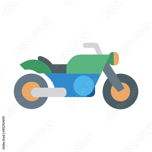 Flat Design Motorcycle Illustration on Black Background Depicting Transportation and Adventure