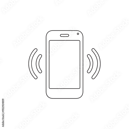 Simple line drawing of a ringing smartphone, depicting incoming calls or message alerts.