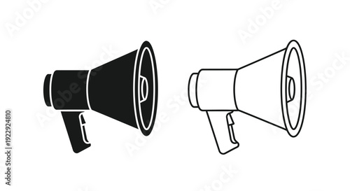 Two depictions of a megaphone one solid black one outlined
