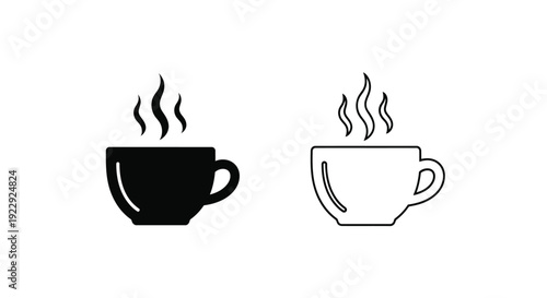 Simple black and white illustration of two steaming coffee cups