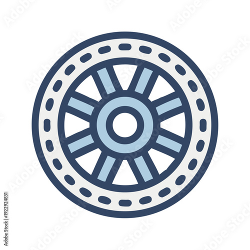 Illustration of a classic wheel with spokes against a black background
