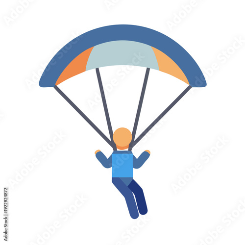 Vector illustration of a skydiver in flight with a colorful parachute on black