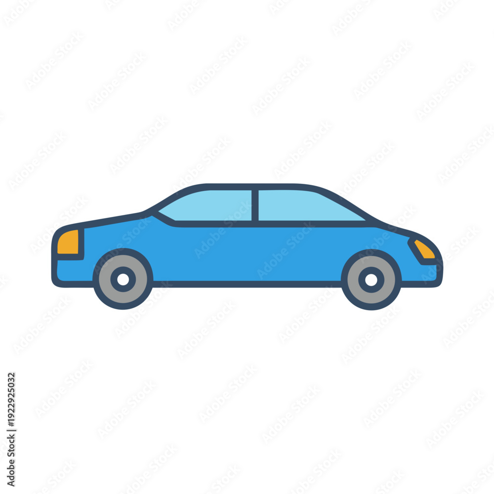 Obraz premium Stylized blue car illustration on a black background in a flat design style