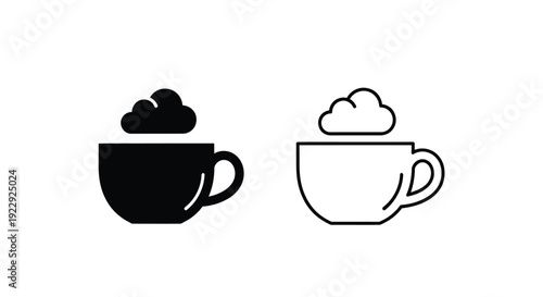Two cloud in cup icons one filled one outlined in black and white