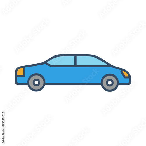 Stylized blue car illustration on a black background in a flat design style