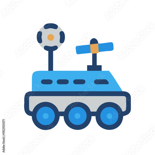Cartoon flat style mars rover with radar and antenna on black background