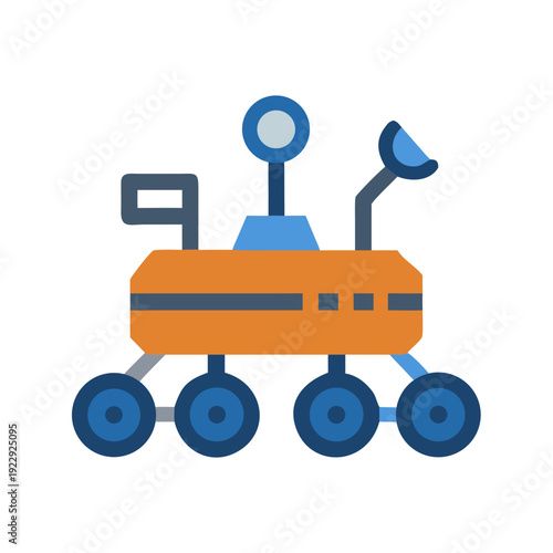 Stylized mars rover on black backdrop, illustration of space exploration