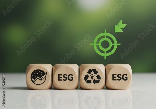 Wallpaper Mural Sustainable esg concept with wooden blocks and green icons on a blurred background. Torontodigital.ca