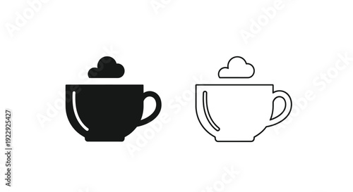 Two coffee cup icons one filled and one outlined with cloud shaped foam