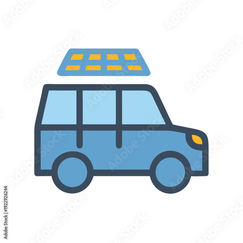 Flat vector illustration of a blue van with a yellow rooftop carrier