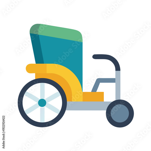 Flat design rickshaw illustration with colorful elements on a clean background