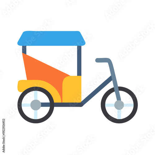 Flat vector illustration of a colorfully designed rickshaw on a black background