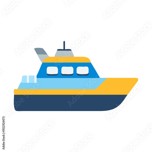 Simplified vector illustration of a modern motor yacht floating on a black backdrop