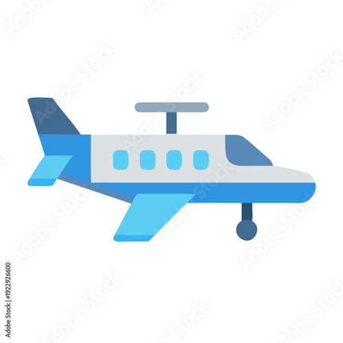 Flat Illustration of a Blue and White Private Jet on a Black Background