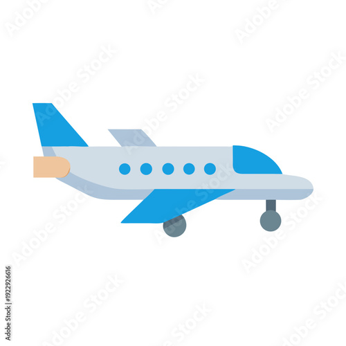 Flat vector illustration of a commercial airplane taking off against black background