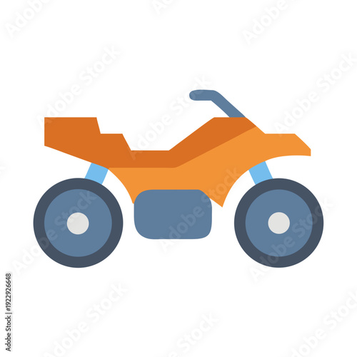 Illustration of orange and blue quad bike against black background in flat design