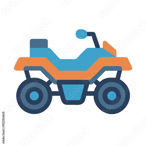Isolated flat vector graphic illustration of an orange and blue ATV on black
