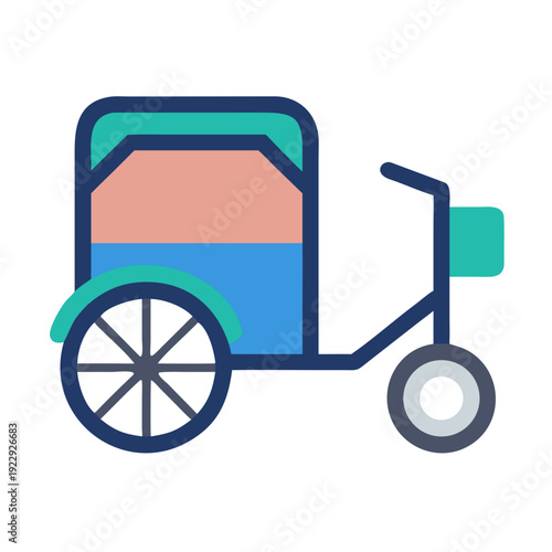 Colorful rickshaw illustration with flat design on black background for commercial use