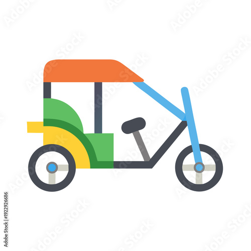 Stylized vector illustration of a colorful auto rickshaw against a black background