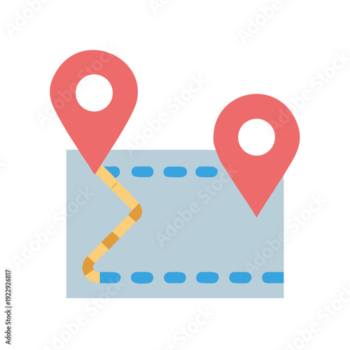 Flat Design Roadmap Illustration Showing Navigation Between Two Points on a Route
