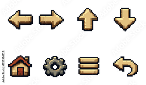 Gold navigation icons and menu symbols on gray background