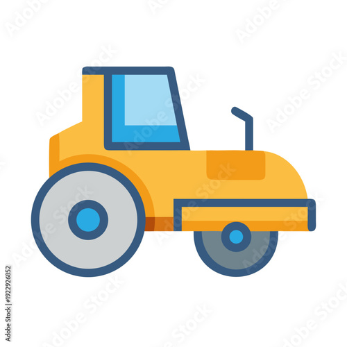 Flat Design Illustration of a Yellow and Gray Road Roller on Black
