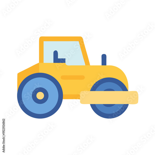 Stylized yellow road roller illustration on black background for construction or transportation themed designs